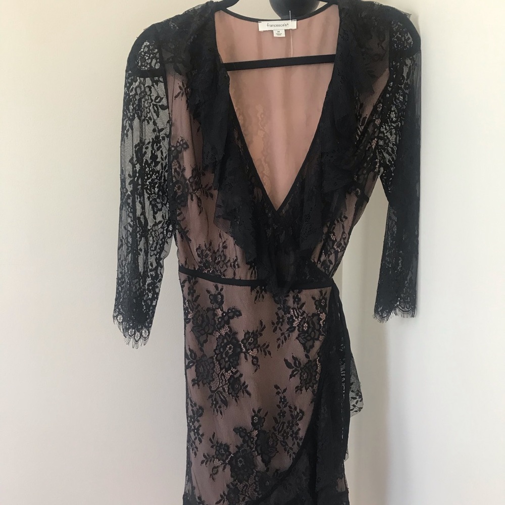 Francesca’s black lace wrap dress